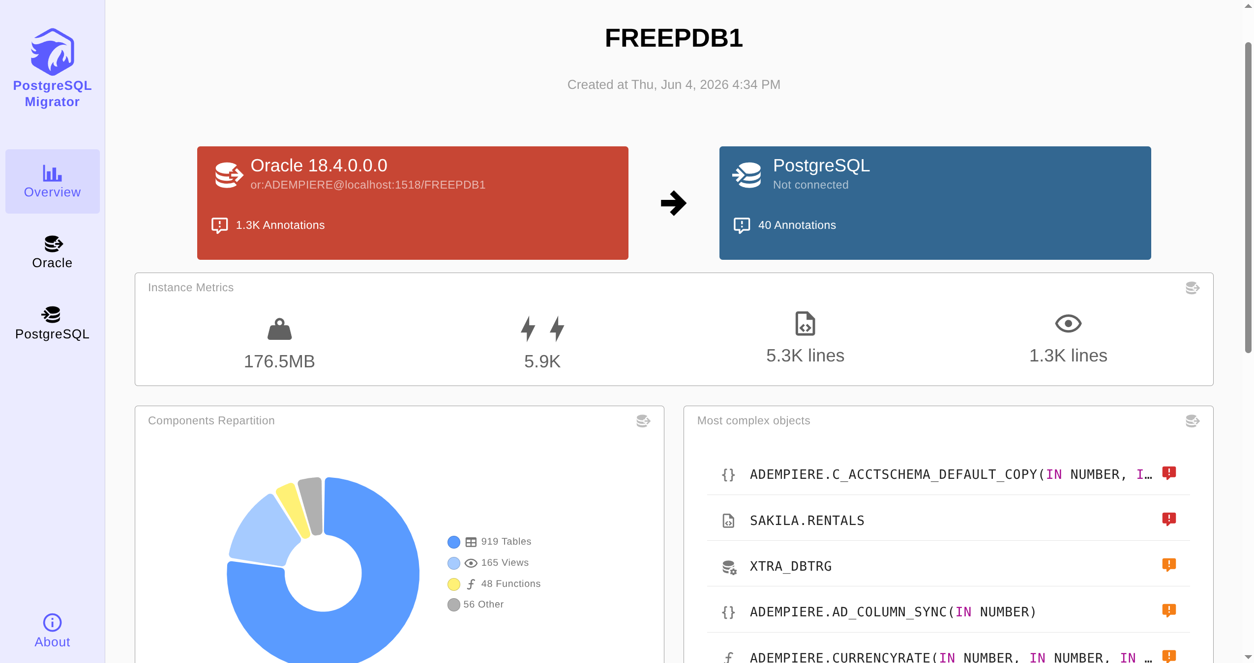 Page d'accueil de PostgreSQL Migrator